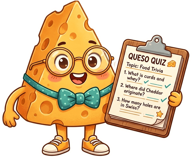 Queso, the quiz-holding cheese wedge